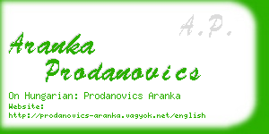 aranka prodanovics business card
